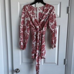 Red Floral Wrap Dress with middle shorts